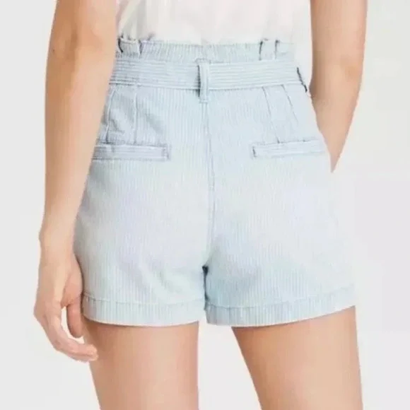 AE Denim High Waist Mom Shorts Blue w White Stripes Women's Size 16 - Picture 2 of 16